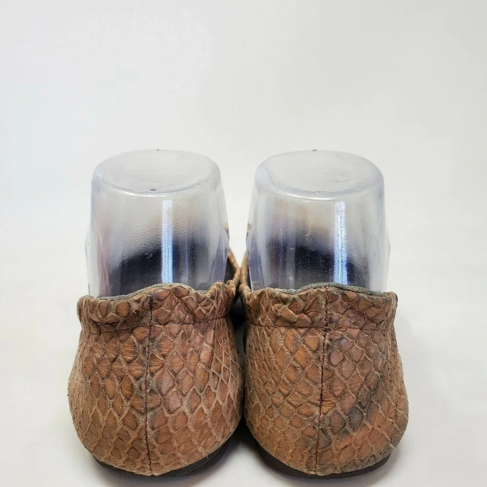 TORY BURCH Brown Reva Ballet Flat Snake Skin Leather Women's Sz 6.5 M